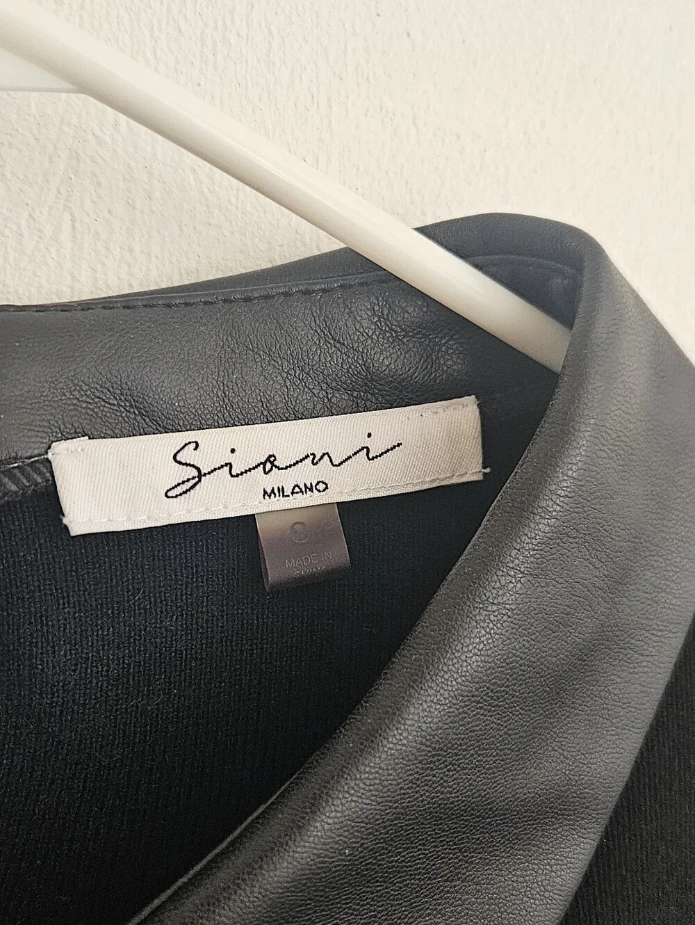 Black Sweater with Faux Leather Collar and Cuffs